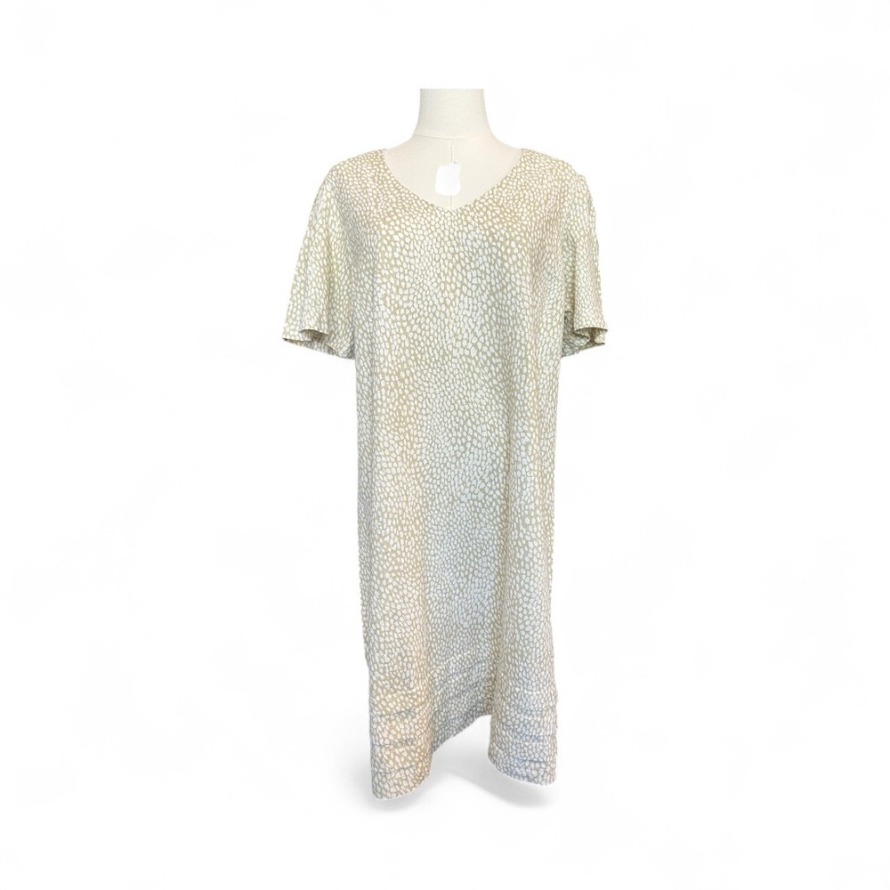 🆕 🤎🤍 NWT NICOLE MILLER Beige & White Geometric Animal Print Shift Dress | Sz L